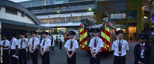 A Wimbledon spokesman said the fire alarm "may have been caused by an electrical fault"