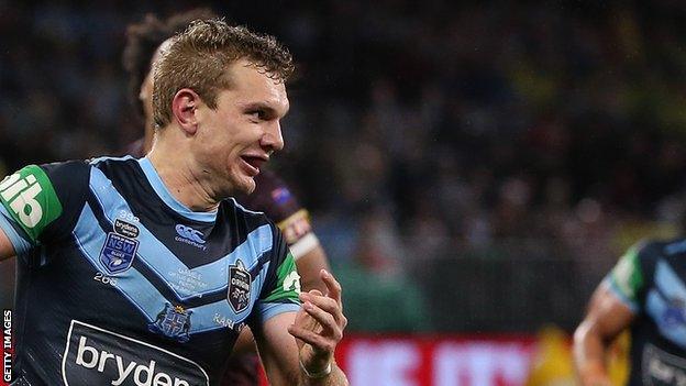 Tom Trbojevic ran in three of New South Wales' XXX tries against Queensland