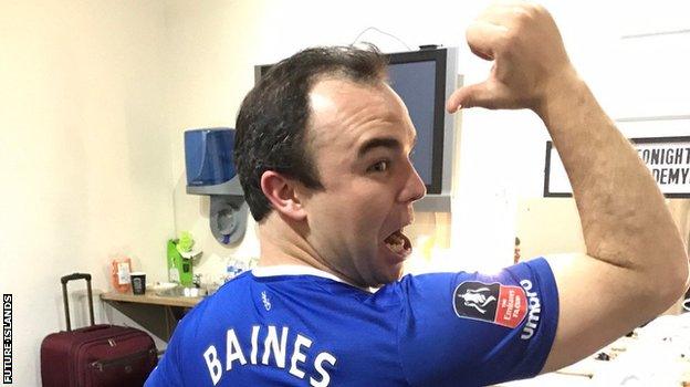 Samuel T Herring wearing one of the shirts that Leighton Baines has given him