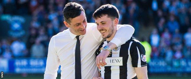 Jack Ross and Lewis Morgan embrace