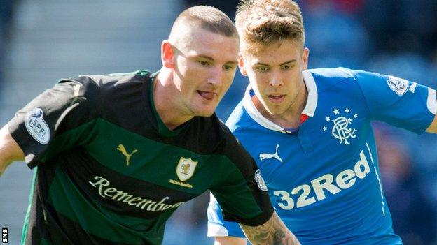 Martin Scott (left) in action for Raith Rovers against Rangers