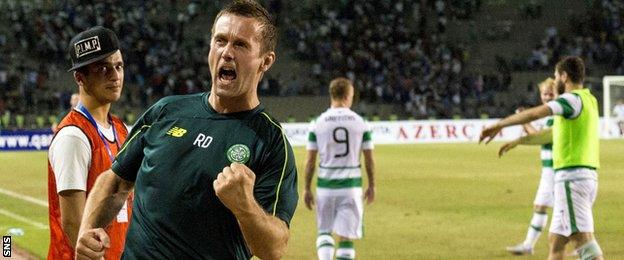 Ronny Deila was happy at full-time in Azerbaijan where Celtic took on Qarabag and drew 0-0 to progress to the Champions League play-off round 1-0 on aggregate