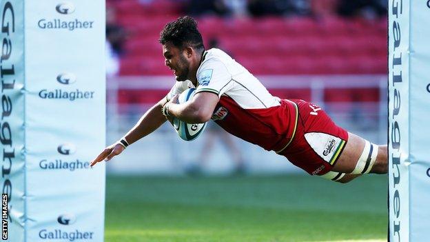 Northampton Saints forward Lewis Ludlam scores his first try of the season against Bristol Bears.