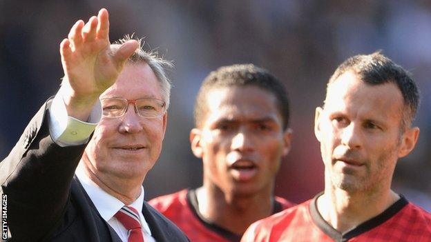 Ryan Giggs watches as Sir Alex Ferguson's management career ends at West Bromwich Albion in May, 2013