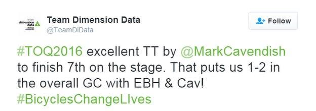 Team Dimension Data tweet