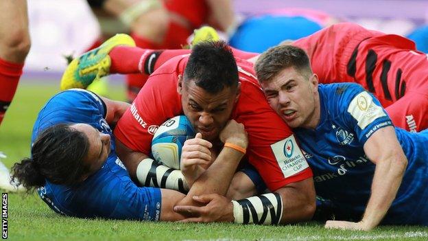 Billy Vunipola scores for Saracens against Leinster