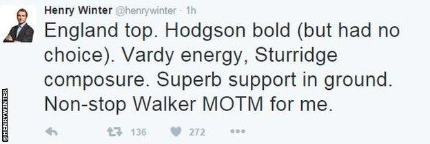 Times chief football writer Henry Winter tweet