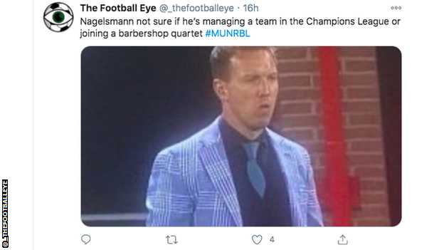 Twitter user claims Nagelsmann is dressed like a member of a barbershop quartet