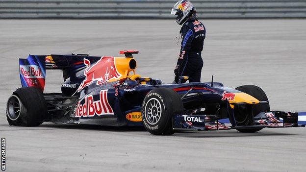 Sebastian Vettel after crashing into team-mate Mark Webber in 2010