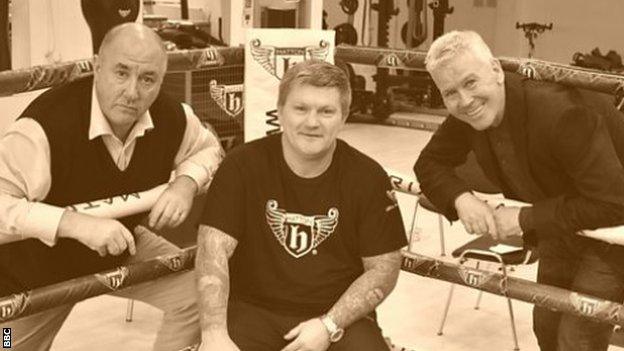 Costello (right) was challenged by Bunce (left) to find fans in Las Vegas who did not have their own Ricky Hatton story