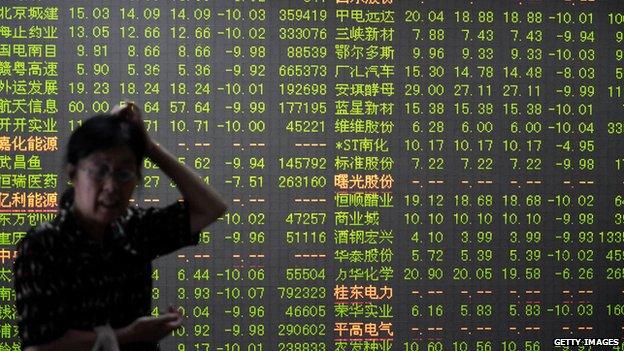 An investor reacts in front of a screen showing stock market movements in Hangzhou, eastern China