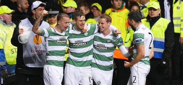 Celtic celebrate a goal against Inter Milan in the Europa League