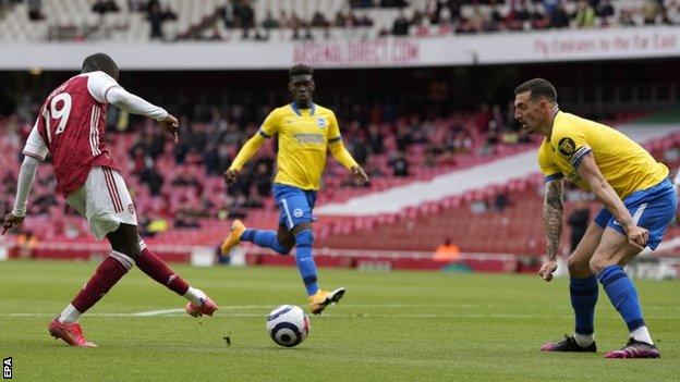 Nicolas Pepe scores his second goal against Brighton