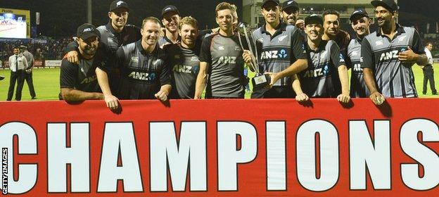 New Zealand with the T20 series trophy