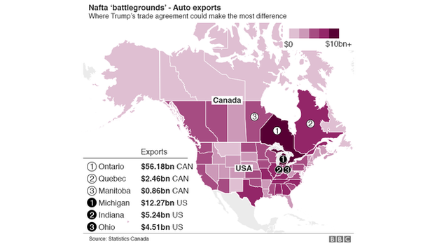 Map of auto exports by state