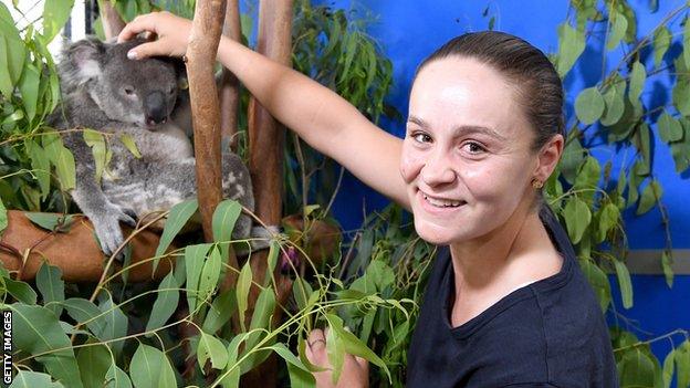 Ashleigh Barty with a koala bear