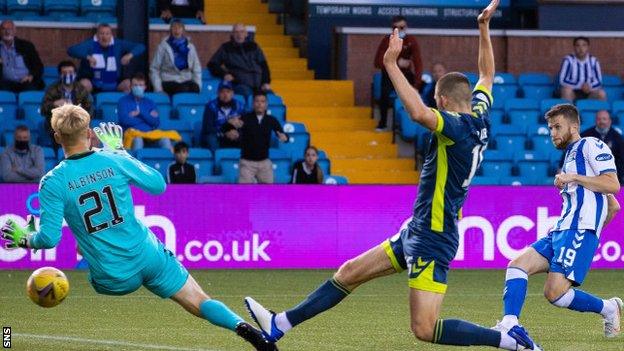 Kilmarnock midfielder Liam Polworth scores against Ayr United