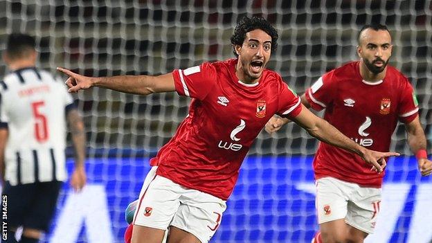 Mohamed Hany celebrates his goal for Al Ahly