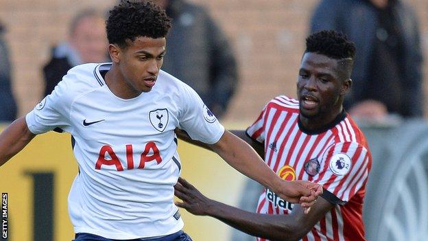 Papy Djilobodji challenges Marcus Edwards of Tottenham's under-20s side.