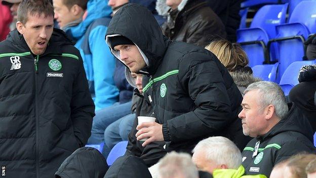 Celtic's Anthony Stokes takes his seat at Caledonian Stadium