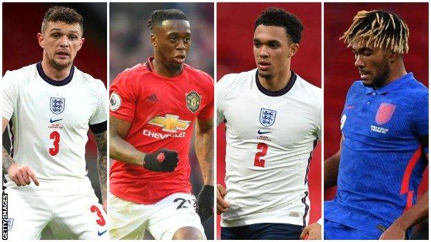 Kieran Trippier, Aaron Wan-Bissaka, Trent Alexander-Arnold and Reece James