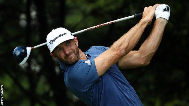 Dustin Johnson tees off