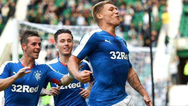 Martyn Waghorn (right) celebrates his second goal