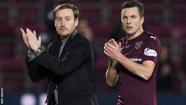 Hearts boss Ian Cathro with midfielder Don Cowie