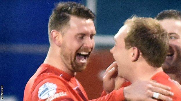 Garry Breen (left) was Portadown's late-goal hero at Carrick