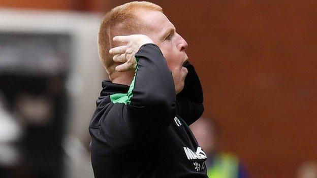 Hibernian head coach Neil Lennon celebrates against Rangers