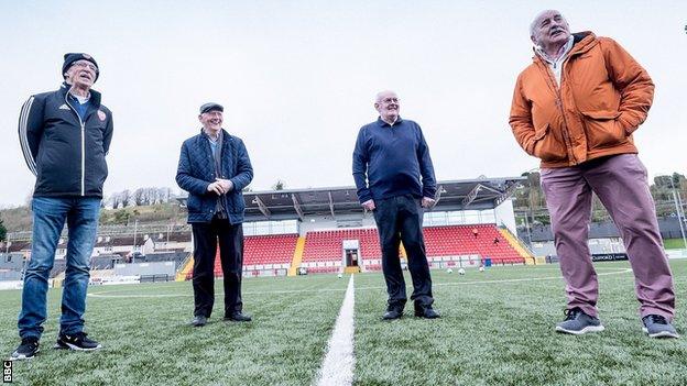 Derry City's 'Gang of Four' Tony O'Doherty, Terry Harkin, Eamonn McLaughlin and Eddie Mahon