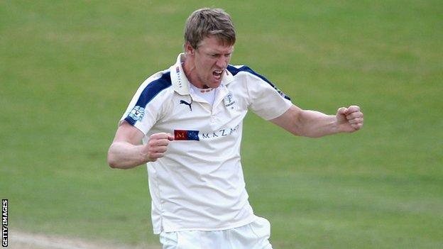 Steve Patterson takes a wicket for Yorkshire