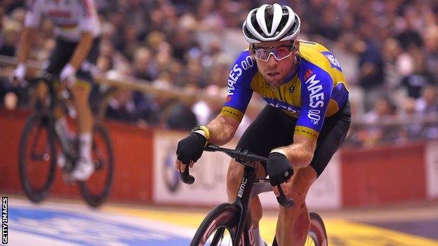 Mark Cavendish racing on the track at the Six Days of Gent