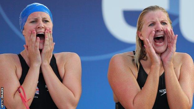 Jazz Carlin (left) and Rebecca Adlington (right) represented Great Britain in the 4x200m at the 2010 European Swimming Championships