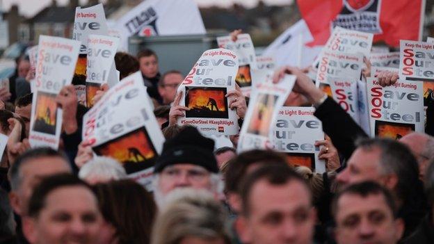 People attending a rally to save the steelworks