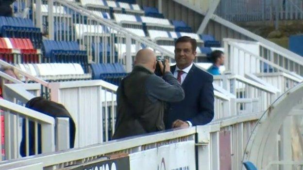 Hartlepool United owner Raj Singh poses for photographs