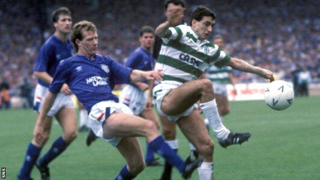 Rangers defender Jimmy Nicholl and Celtic midfielder Paul McStay