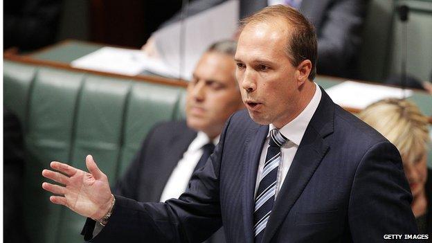 Australian Immigration Minister Peter Dutton in Parliament