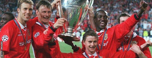 Ronny Johnsen, Teddy Sheringham, Ole Gunnar Solskjaer and Dwight Yorke