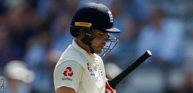 England's Rory Burns after being dismissed against Ireland