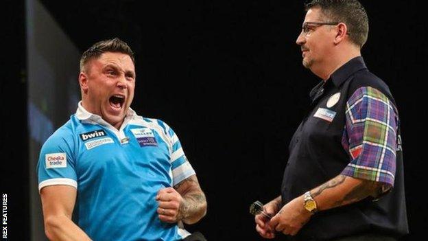 Gerwyn Price beat Gary Anderson in the 2018 Grand Slam of Darts final in Wolverhampton