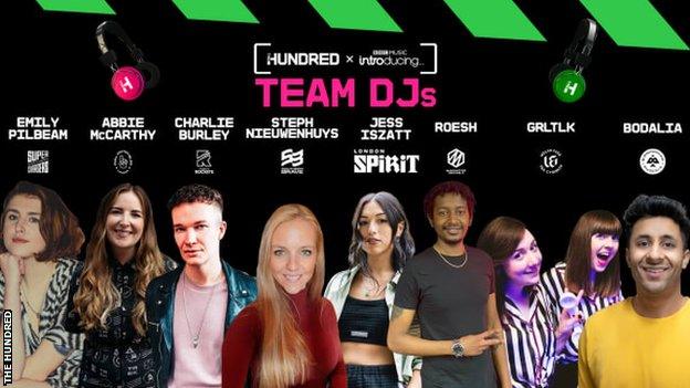 A graphic showing the Team DJs for the Hundred