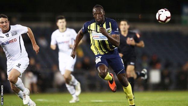 Usain Bolt playing for Central Coast Mariners