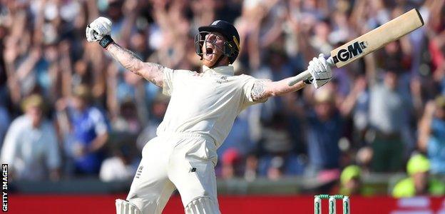 England all-rounder Ben Stokes celebrates after leading his side to a one-wicket win over Australia in the third Ashes Test at Headingley