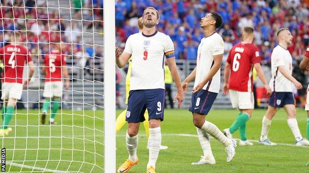 England's players react during the defeat to Hungary