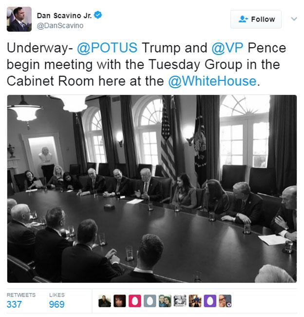 Dan Scavino tweet: "Underway - @POTUS Trump and @VP Pence begin meeting with the Tuesday Group in the Cabinet Room here at the @WhiteHouse