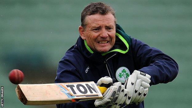 Ireland coach Graham Ford managed to get a hit as the rain briefly abated in Taunton