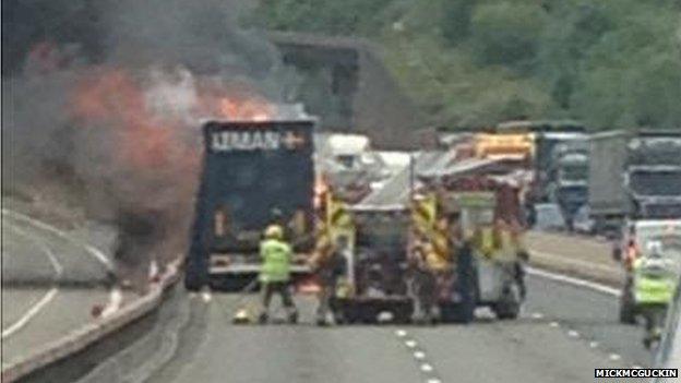 Fire crews attended the fire on the M1