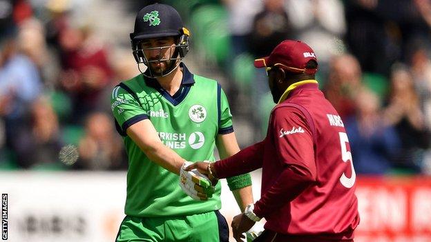 Ireland's Andrew Balbirnie and West Indies' Ashley Nurse