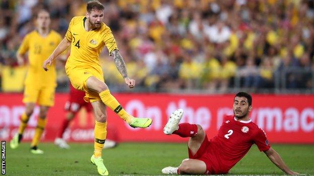 Australia's Martin Boyle scores against Lebanon